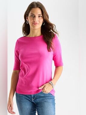 St Johns Bay Classic Boat Neck Tee Party Pink Size L NWT 100% Cotton